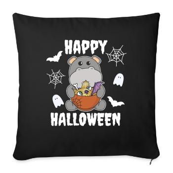 Nouilles Nouilles japonaises Halloween Hippo Ramen - Housse de coussin décorative 45 x 45 cm - noir - Devant