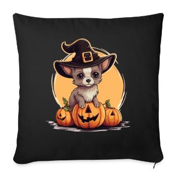 Halloween Witch Hat Pumpkin Dog Chihuahua - Sofa pillowcase 17,3'' x 17,3'' (45 x 45 cm) - black - Front