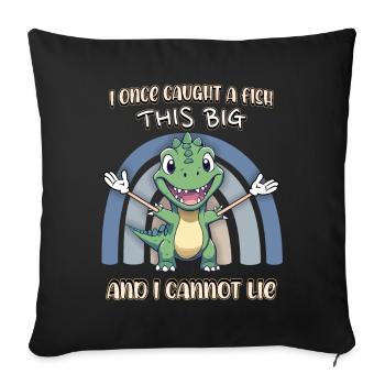 Dino, Pêcheur, Pêche, Drôle, Bande dessinée, Dinosaure - Housse de coussin décorative 45 x 45 cm - noir - Devant