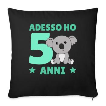 Enfants 5e anniversaire Koala Adesso ho 5 anni - Housse de coussin décorative 45 x 45 cm - noir - Devant