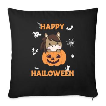 Cheval dans la citrouille Chevaux mignons Joyeux Halloween - Housse de coussin décorative 45 x 45 cm - noir - Devant