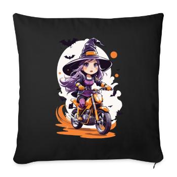 Anime Style Motocross Sorcière Halloween Biker - Housse de coussin décorative 45 x 45 cm - noir - Devant