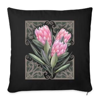 Protea vintage botanische Illustration, Blumen - Sofakissenbezug 45 x 45 cm - Schwarz - Vorne
