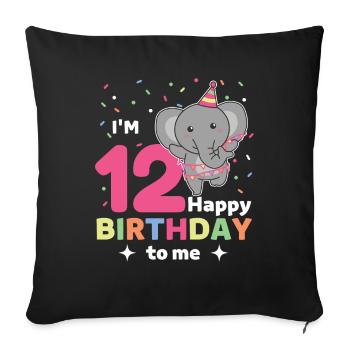 Elephant for 12th birthday for children twelve years - Sofa pillowcase 17,3'' x 17,3'' (45 x 45 cm) - black - Front