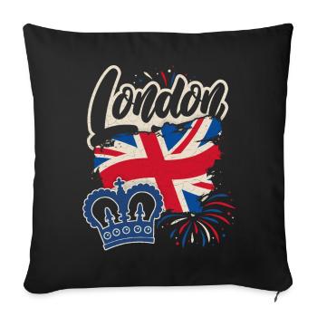 Londres, Angleterre, Grande-Bretagne drapeau et couronne - Housse de coussin décorative 45 x 45 cm - noir - Devant