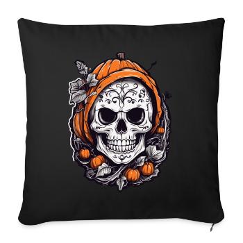 Crâne de citrouille Halloween Octobre Fun - Housse de coussin décorative 45 x 45 cm - noir - Devant