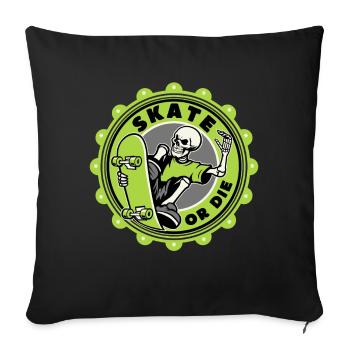 Crâne patineur, drôle de dire patiner ou mourir - Housse de coussin décorative 45 x 45 cm - noir - Devant