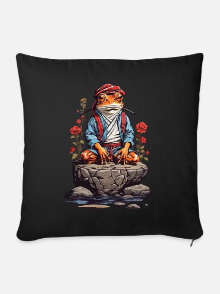 Zen Frosch Spirituelle Meditation und Japan Yoga - Sofakissenbezug 45 x 45 cm - Schwarz