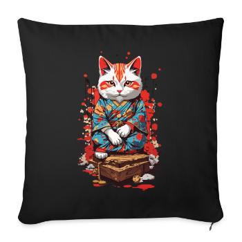 Ukiyo-E Stil Glück und Katze Glücksbringer Katzen - Sofakissenbezug 45 x 45 cm - Schwarz - Vorne