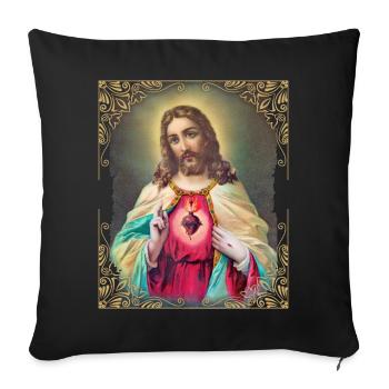 Vintage Jesus Christ with Flaming Heart - Sofa pillowcase 17,3'' x 17,3'' (45 x 45 cm) - black - Front