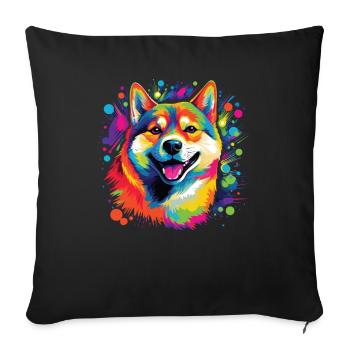 Aquarelle colorée Shiba Inu - Housse de coussin décorative 45 x 45 cm - noir - Devant