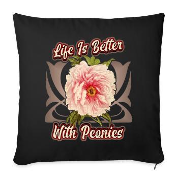 Vintage Pfingstrose botanische Illustration Spruch - Sofakissenbezug 45 x 45 cm - Schwarz - Vorne