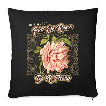 Lustiger Spruch, vintage botanische Pfingstrose - Sofakissenbezug 45 x 45 cm - Schwarz - Vorne