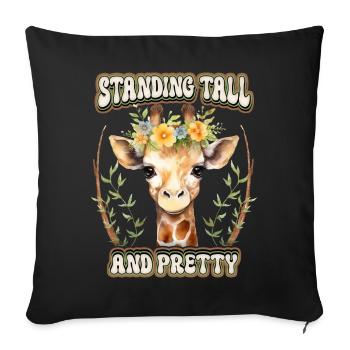 Girafe Drôle Avec Des Fleurs, Dire, Motivation - Housse de coussin décorative 45 x 45 cm - noir - Devant