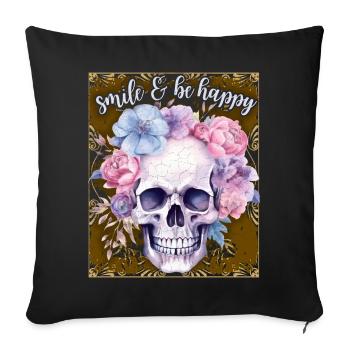 Crâne avec des fleurs, dicton de motivation - Housse de coussin décorative 45 x 45 cm - noir - Devant
