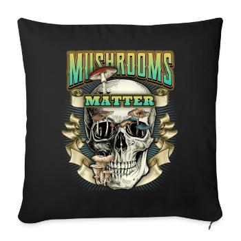 Drôle de crâne, Art psychédélique, champignons - Housse de coussin décorative 45 x 45 cm - noir - Devant