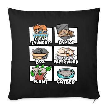 Propre Boîte à linge Lit pour chat Chaton amant endormi - Housse de coussin décorative 45 x 45 cm - noir - Devant