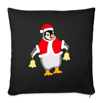 Pingouin De Noël, Pingouin, Noël, Cloches - Housse de coussin décorative 45 x 45 cm - noir - Devant