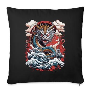 Dragon asiatique rétro Ukiyo-e Japon Art Style - Housse de coussin décorative 45 x 45 cm - noir - Devant