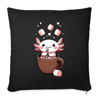 Chocolat chaud Kawaii Axolotl avec guimauves - Housse de coussin décorative 45 x 45 cm - noir - Devant