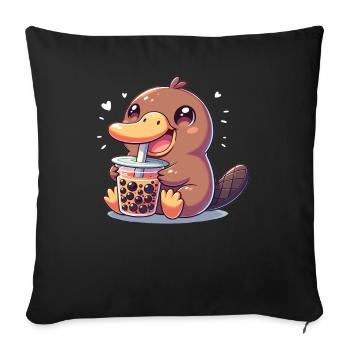 Kawaii ornithorynque bubble tea Boba ornithorynque - Housse de coussin décorative 45 x 45 cm - noir - Devant