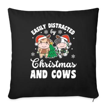 Easily distracted by Christmas and cows - Sofa pillowcase 17,3'' x 17,3'' (45 x 45 cm) - black - Front