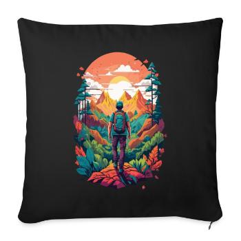 Randonnée d’aventure dans la nature en forêt et en montagne Design - Housse de coussin décorative 45 x 45 cm - noir - Devant