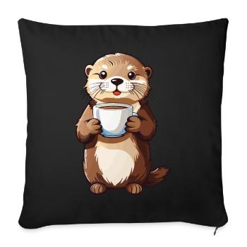 Otter Coffee Time Animal Lover Coffee Design - Sofa pillowcase 17,3'' x 17,3'' (45 x 45 cm) - black - Front