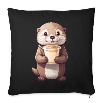 Loutre Coffee Time café sucré Animal Design - Housse de coussin décorative 45 x 45 cm - noir - Devant
