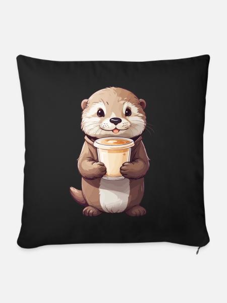 Otter Kaffeezeit Süßes Kaffee Tierdesign - Sofakissenbezug 45 x 45 cm - Schwarz