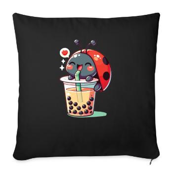 Kawaii Ladybug Bubble Tea Boba Ladybug - Sofa pillowcase 17,3'' x 17,3'' (45 x 45 cm) - black - Front