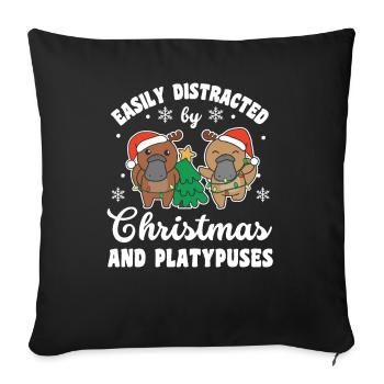 Facilement distrait par Noël et l’ornithorynque - Housse de coussin décorative 45 x 45 cm - noir - Devant