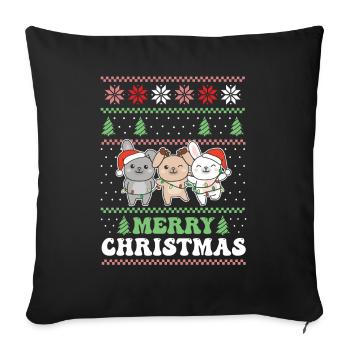 Joyeux Noël rétro lapin de Noël laid - Housse de coussin décorative 45 x 45 cm - noir - Devant