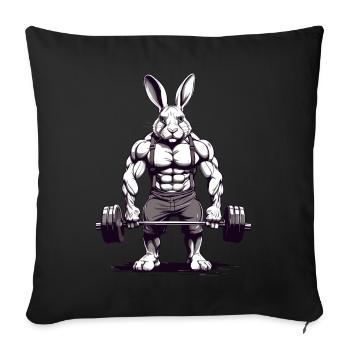 Lustiger Muskel Hase mit Langhantel Design - Sofakissenbezug 45 x 45 cm - Schwarz - Vorne