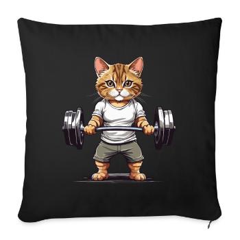Entraînement musculaire Chat Athlète Fitness - Housse de coussin décorative 45 x 45 cm - noir - Devant