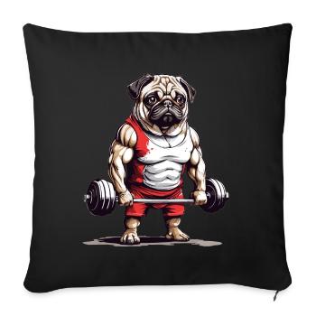 Entraînement de carlin musculaire avec amour de chien - Housse de coussin décorative 45 x 45 cm - noir - Devant