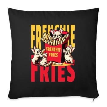 Frenchie Fries - Frites de bouledogue français mignonnes - Housse de coussin décorative 45 x 45 cm - noir - Devant