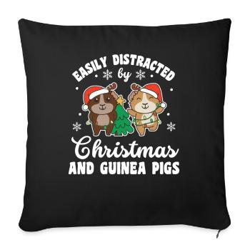 Facilement distrait par le cochon d’Inde de Noël - Housse de coussin décorative 45 x 45 cm - noir - Devant