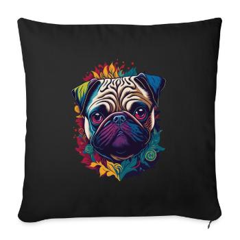 Farbenfrohes Mops Hund Kunstwerk - Sofakissenbezug 45 x 45 cm - Schwarz - Vorne
