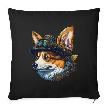 Victorian Steampunk Corgi Dog Design - Sofa pillowcase 17,3'' x 17,3'' (45 x 45 cm) - black - Front