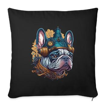 Bouledogue Français dans le Style Steampunk - Housse de coussin décorative 45 x 45 cm - noir - Devant