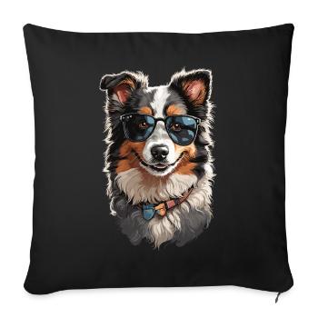 Cool Collie with Sunglasses - Dog Aesthetics - Sofa pillowcase 17,3'' x 17,3'' (45 x 45 cm) - black - Front
