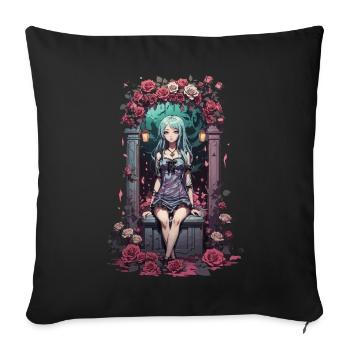 Anime Gothic Girl Victorian Floral Aesthetic - Sofa pillowcase 17,3'' x 17,3'' (45 x 45 cm) - black - Front