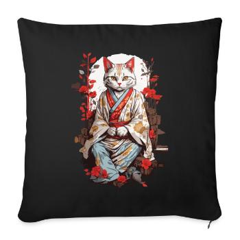 Japanische Kimono Katze Ukiyo-E Katzen Design - Sofakissenbezug 45 x 45 cm - Schwarz - Vorne
