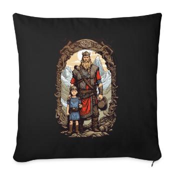 Wikinger Vater und Sohn Krieger Familie Ehre - Sofakissenbezug 45 x 45 cm - Schwarz - Vorne