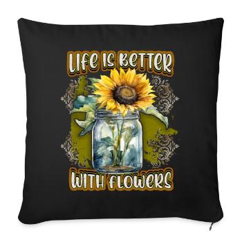 Sunflower Vintage Botanical Flowers Illustration - Sofa pillowcase 17,3'' x 17,3'' (45 x 45 cm) - black - Front