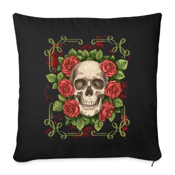 Rire Vintage tête de mort avec des Roses, Halloween - Housse de coussin décorative 45 x 45 cm - noir - Devant
