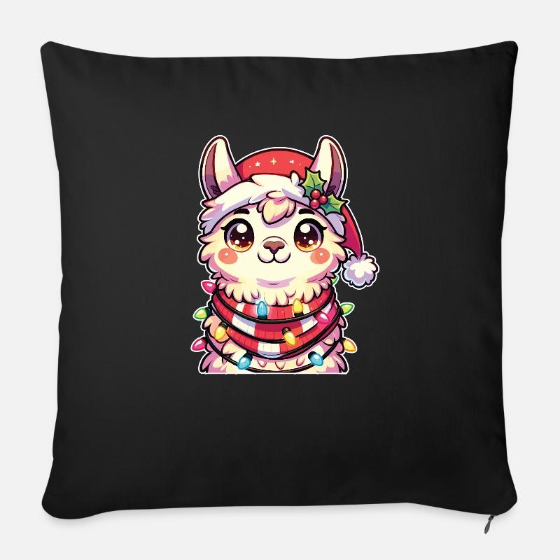 Weihnachtsmütze Weihnachten Lichterkette Lama - Sofakissenbezug 45 x 45 cm - Schwarz