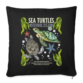 Ecole de plongée avec tortue de mer, tortues de mer - Housse de coussin décorative 45 x 45 cm - noir - Devant