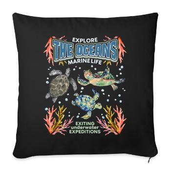 Tortue de mer, océan, mer Vintage affiche, affiche - Housse de coussin décorative 45 x 45 cm - noir - Devant
